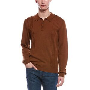 Bruno Magli Mens  Cable Front Merino Wool Polo Sweater, Multi
